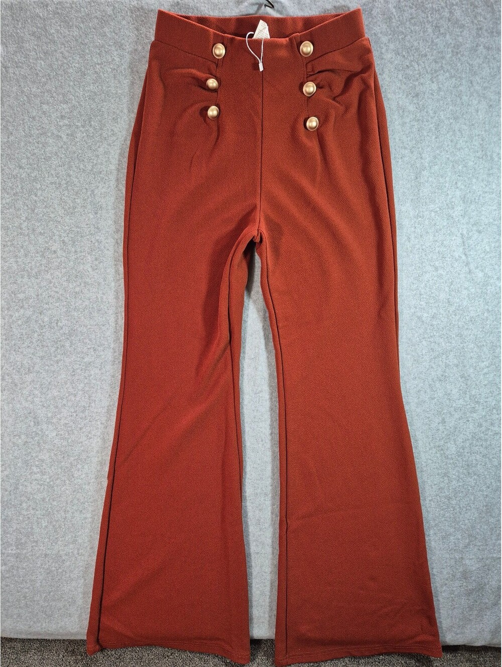 SHEIN Size S US 4 Rust Brown High Rise Flare Pants Gold Button Detail